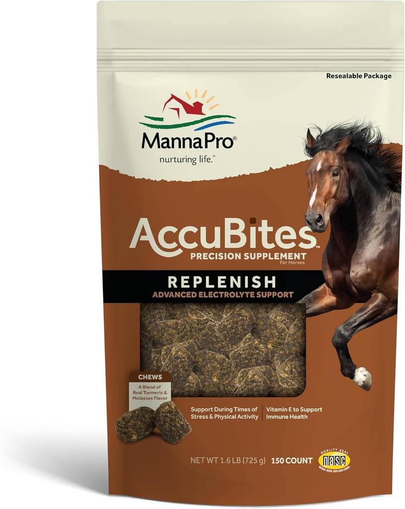 Manna Pro AccuBites Replenish Equine Supplement - Hydration & Immun Support Supplement til heste - Indeholder vitamin E & gurkemeje - gurkemeje & molasses Smaget - 1,6 lbs