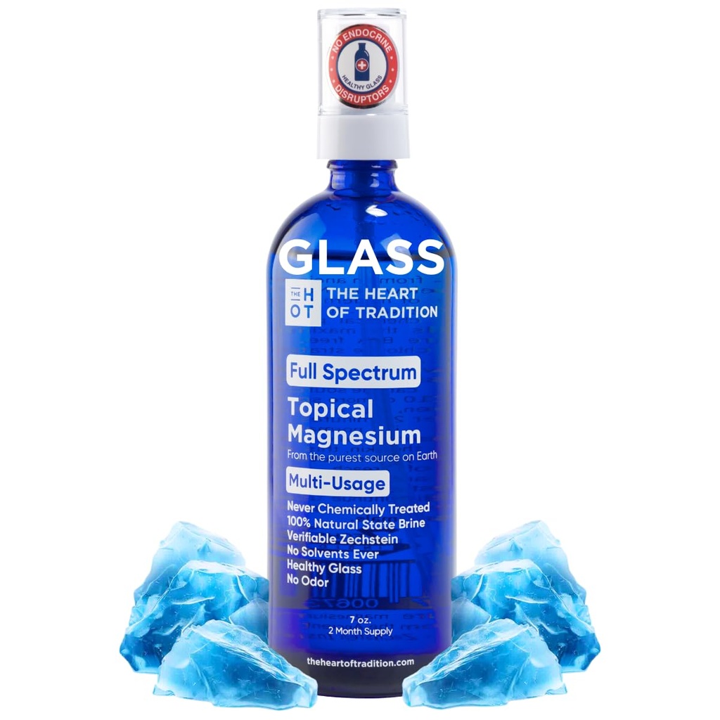 Tematisk Magnesium Oil Spray glasflaske fra Ancient Zechstein Sea og spor Mineral 7 floz - Transdermal Pure Magnesium Spray Oil for Feet, Muskelrelaxation, Ben kramper, søvn og samlet sundhed