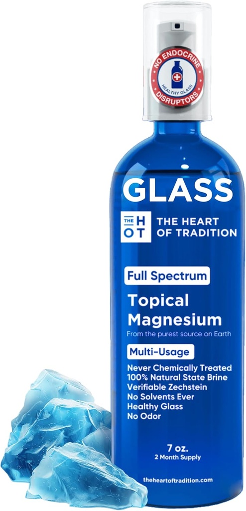 Tematisk Magnesium Oil Spray glasflaske fra Ancient Zechstein Sea og spor Mineral 7 floz - Transdermal Pure Magnesium Spray Oil for Feet, Muskelrelaxation, Ben kramper, søvn og samlet sundhed