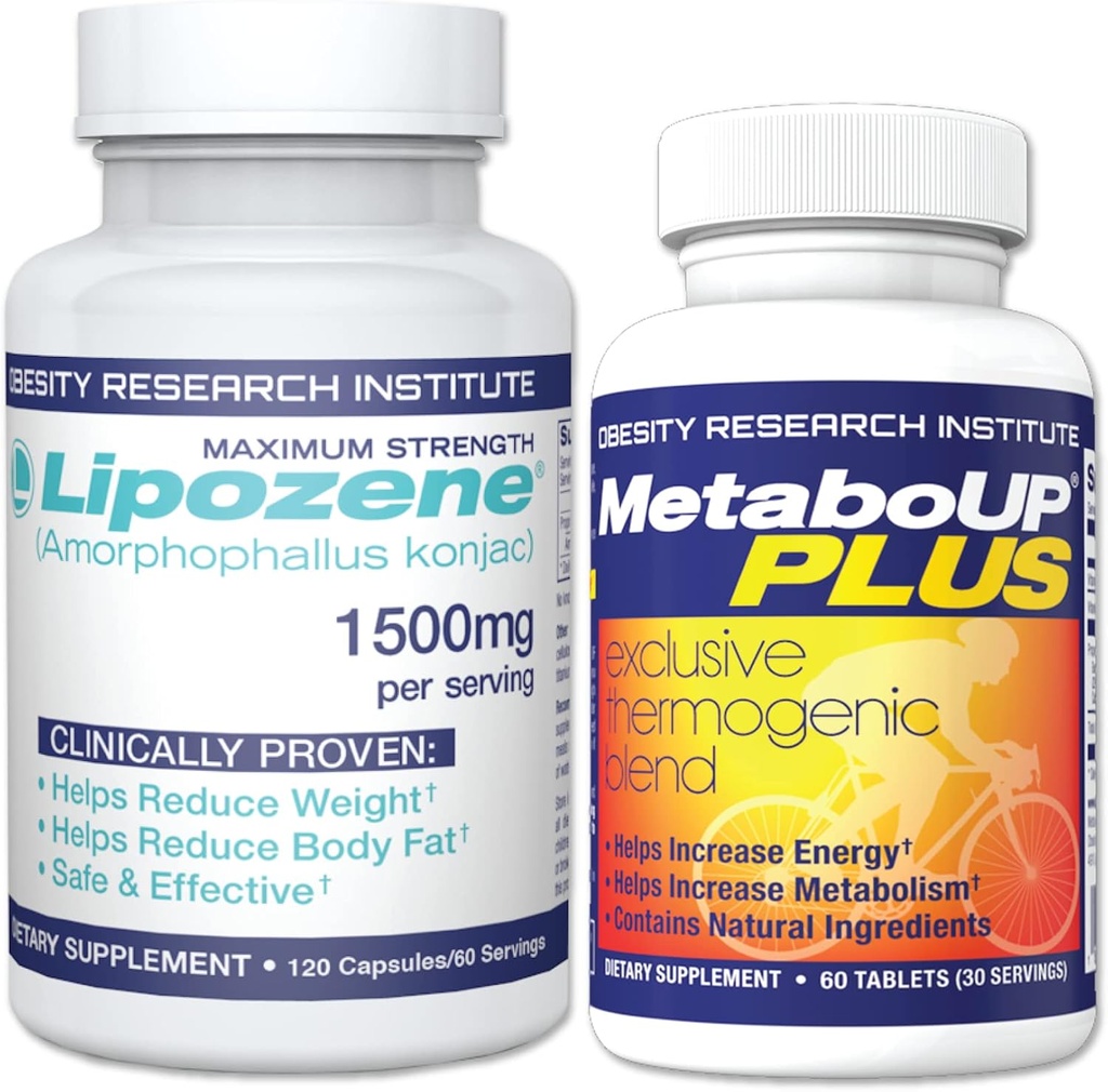 Lipozene Weight Loss Combo of one Mega Bottle 120 Count and one Bottle of MetaboUP Thermogenic Supplement 60 Count in Total - Boost Metabolism, Increase Energy, and Control Your Appetite