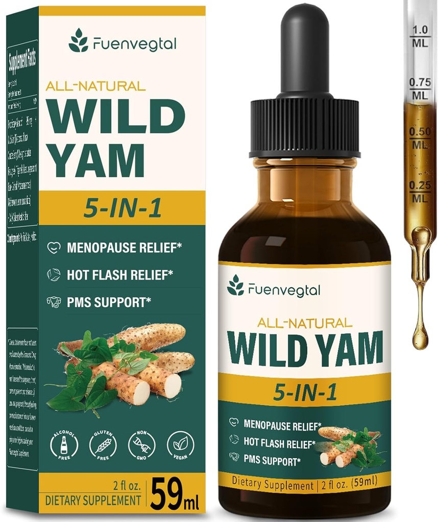 All Herbal Liquid Drops, Wild Yam Extract med Chaste Berry, Fenugreek, Black Cohosh til Menopause Relief & PMS Support. 2oz