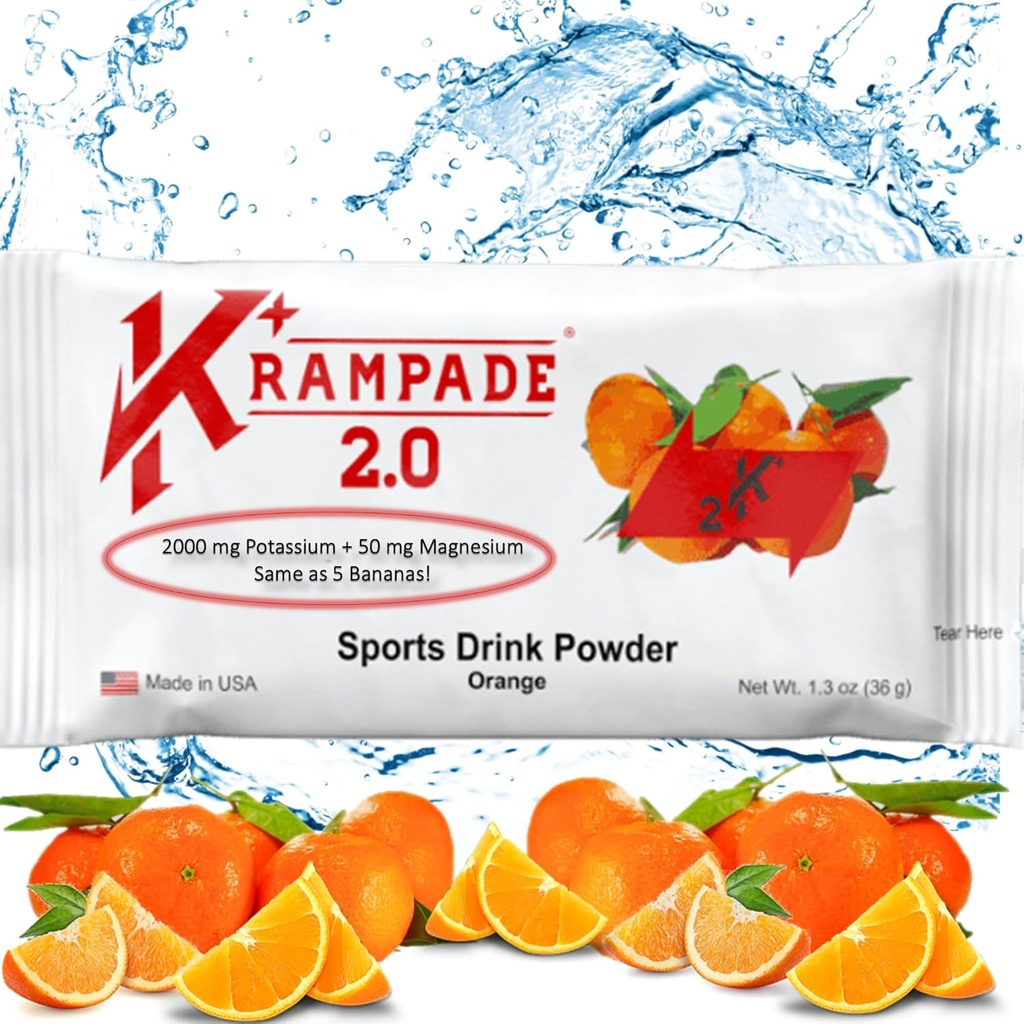 Krampade Kalium Magnesium Supplement Elektrolyter Pulver - 50 mg Mag + 2000 mg K, > 2X mere end kokos vand