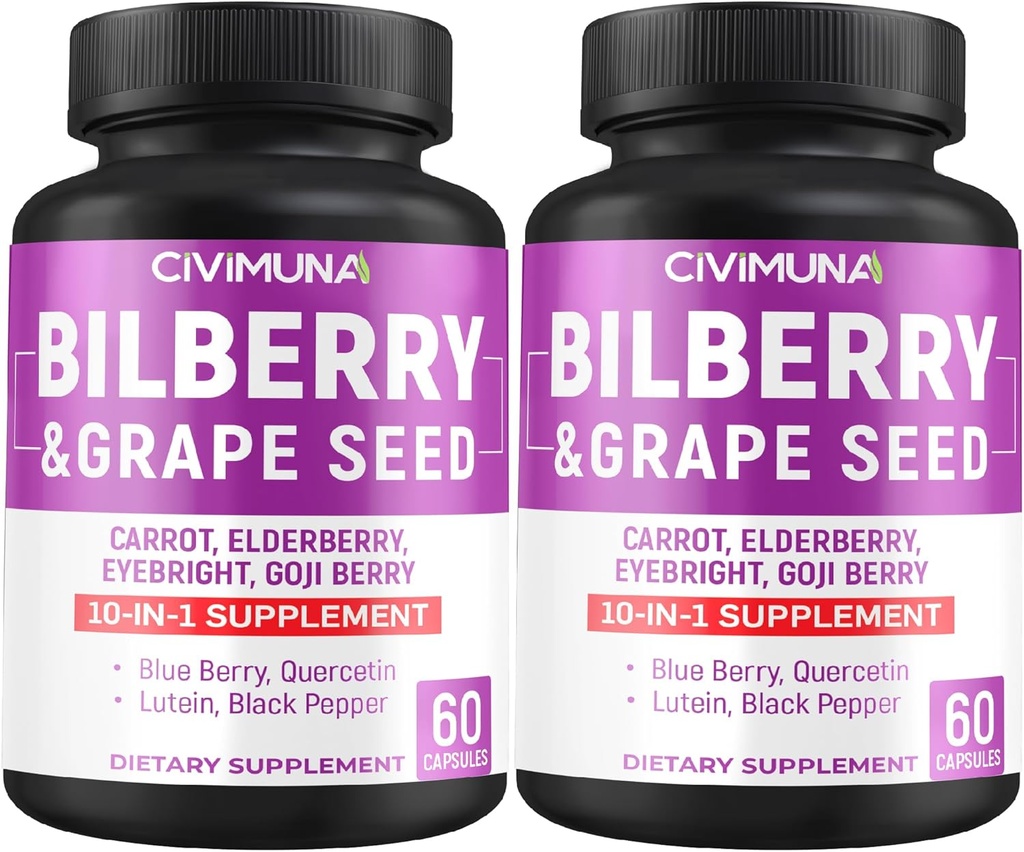Bilberry Kapsler med Bilberry, Grape Seed, Gulerod, Elderberry og mere - 120 Kapsler forr 4 Months Supply (pakke med 2)