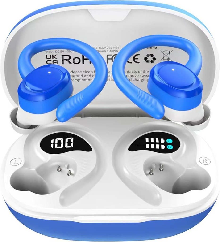 Trådløs Earbud Bluetooth Ear Bud, LED-display IPX7 Vandtæt