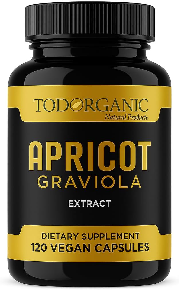 Todoorganiske abrikos & Soursop Graviola Extract 1000mg - 120 Veganske kapsler - Naturlig immun- og hudstøtte - non-GMO, Gluten Free, 10: 1 Fruit Extract Supplement