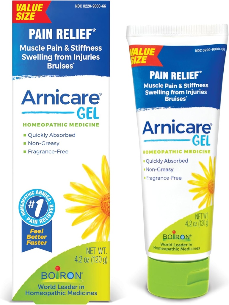 Boiron Arnicare Gel for Relief of Joint Pain, Muscle Pain, Muscle Soreness, and Swelling from Bruises or Injury - Non-greasy and Fragrance-Free - 4.2 oz