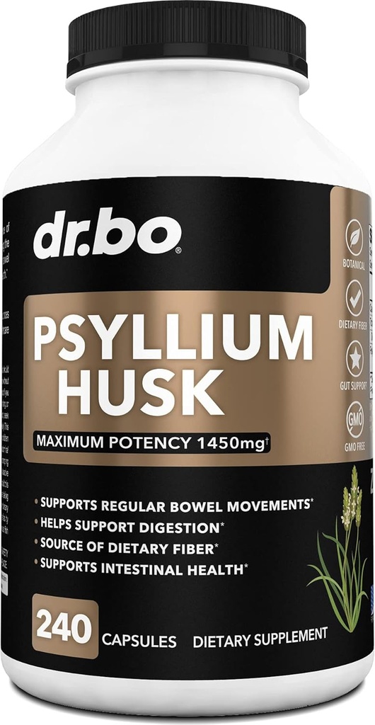Psyllium Husk Capsule Fiber Supplement - Natural Powder Kapsler til Forstoppelse Relief for voksne - Nutritional Opløselige Fiber Pills & Daglig Regularitet Support - Bulk Seed Husks fordøjelsestilskud
