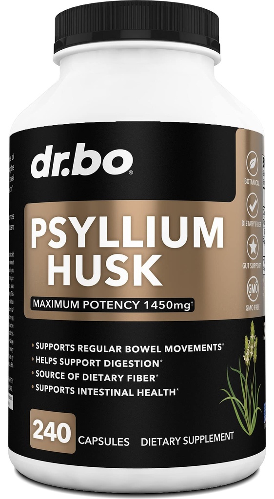 Psyllium Husk Capsule Fiber Supplement - Natural Powder Kapsler til Forstoppelse Relief for voksne - Nutritional Opløselige Fiber Pills & Daglig Regularitet Support - Bulk Seed Husks fordøjelsestilskud