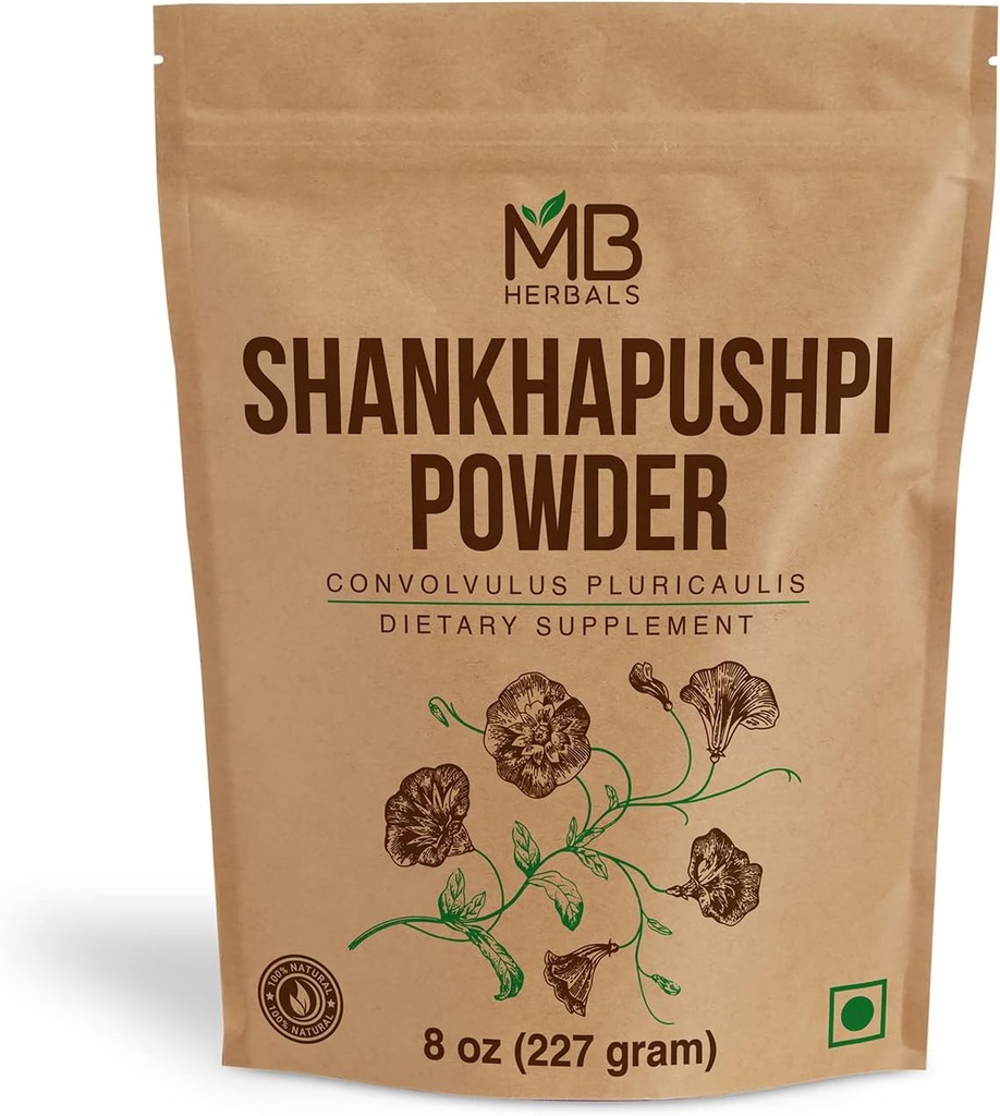 MB Herbals Shankhapushpi Powder 8 oz (227 Gram) | Shankhpushpi Powder | Convolvulus pluricaulis | Herbal Suppplement