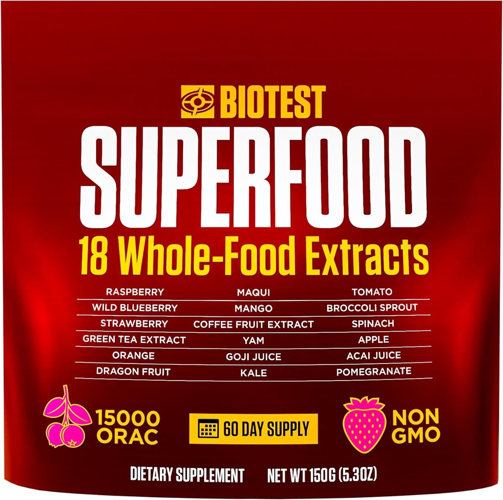 Biotest Superfood - Berry- Dense Polyphenoler - Blåbær, Hindbær, Jordbær, Maqui - 30 Servering