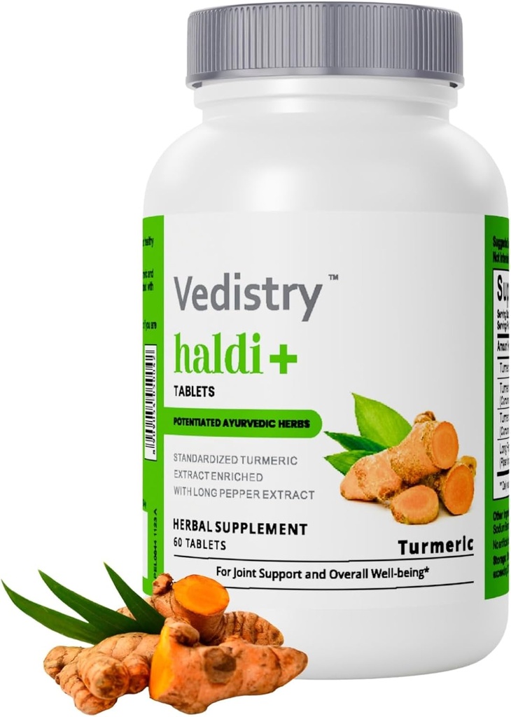 Haldi+ 850mg Turmeric Tablets with 95% Curcumin & Long Pepper | 60 Tablets | Maximum Absorption | Vegan Herbal Supplement | Pack of 1