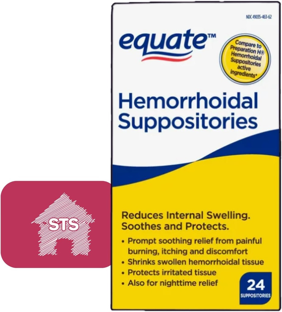 Equate hæmoride supppositions, Relief from Burning, Itching and Discomfort of hæmorids, 24 Count (Pack of 1) + STS Sticker.