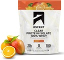 Ascent 100% Clear Whey Protein Powder - Post Workout, Zero Artificial Flavors & Sweeteners, Gluten Free, 5.5g BCAA, 2.1g Leucine, Essential Amino Acids, Orange Mango, 20 Servings