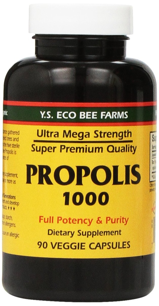 Propolis- Raw Ubehandlet 1000mg Y.S. Organic Bee Farms 90 Caps, pakke med 2