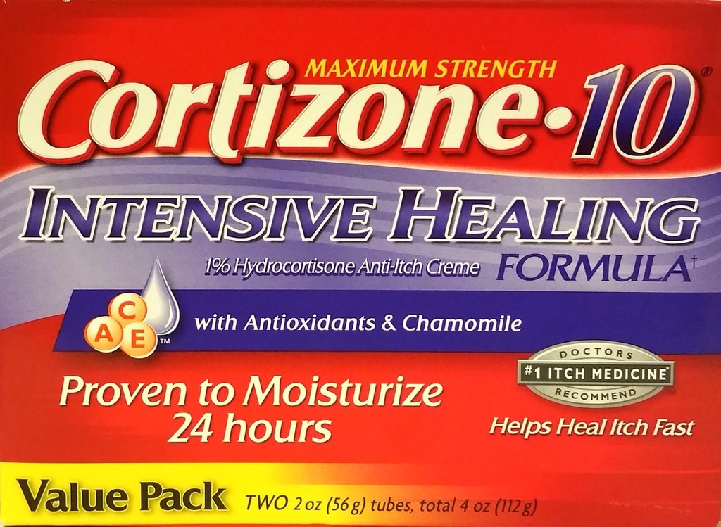 Cortizone-10 Max Strength Cortizone-10 Intensive Healing Formula with Antioxidants and Chamomile, Two 2 oz Tubes
