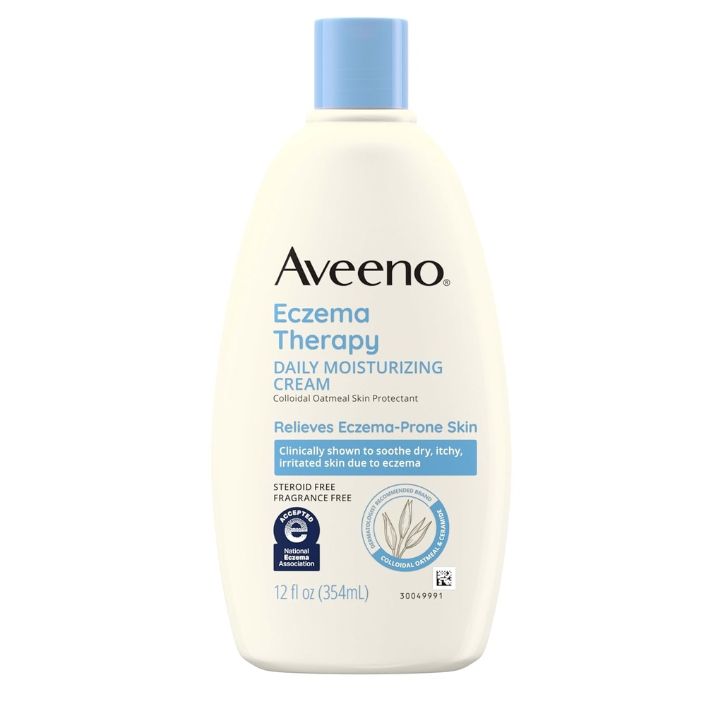 Aveeno Eksem Terapi Daglig fugtgivende Body Cream til sensitiv hud, Lindrende Eksem Relief Cream, Kolloid Havregryn & Ceramide til tør & Itchy Hud, Steroid- & fragrance- Free, 12 oz