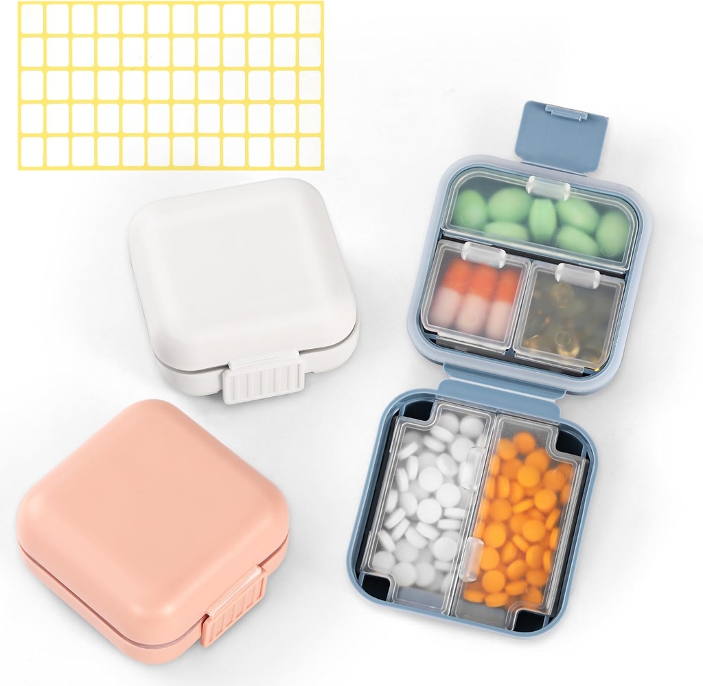 Dynippy Daily 3 Pack Pill Organizer 5 Compartments Portable Fugt Bevis Lille Pill Case for Pocket Purse Travel Pill Box Portable Medicine Vitamin Fish Oil Holder Container (Blue Pink White)