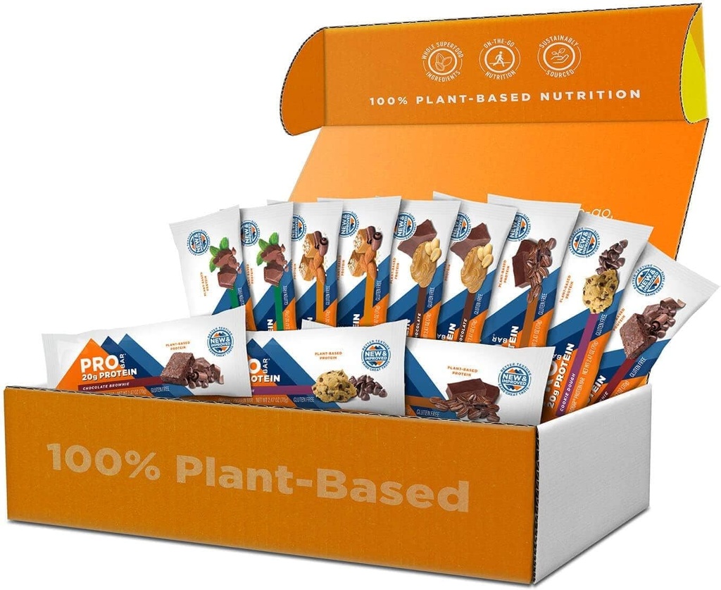 ProBAR - PROTEIN Bar, Variety Pack, Non- GMO, Gluten- Free, Sund, Plant- baseret, Whole- Food Ingredients, Natural Energy (12 Greve) - Flavors May Vary