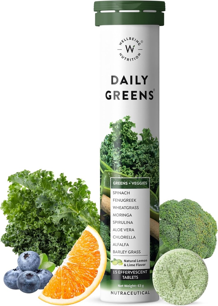 WELLBEING NUTRITION Daily Greens against 124; Natural Lemon and Lime Flavour against 124; 15 tabletter 63g (2,22Ounce)