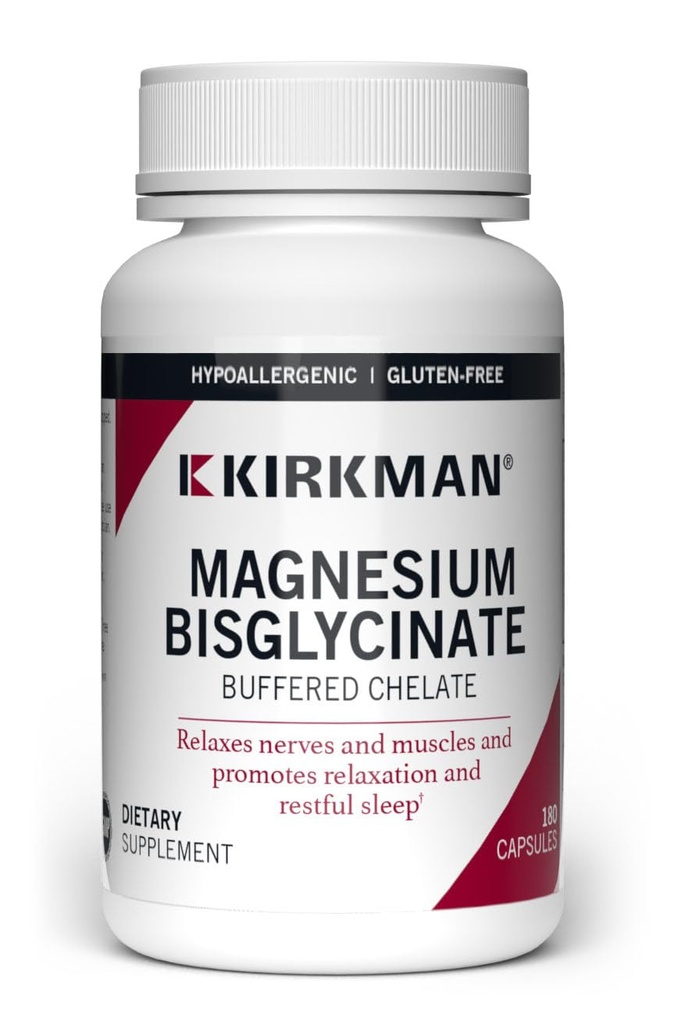 Kirkman - Magnesium Bisglycinate Buffered Chelate - 180 kapsler - relakser Nerves & Muskler - fremmer restaured Sleep - Hypoallergen