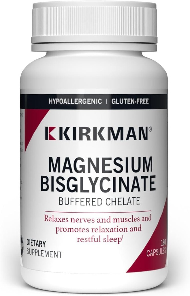 Kirkman - Magnesium Bisglycinate Buffered Chelate - 180 kapsler - relakser Nerves & Muskler - fremmer restaured Sleep - Hypoallergen
