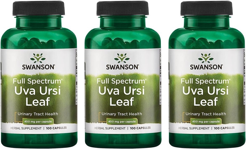 Swanson Full- Spectrum Uva Ursi Leaf - Herbal tillæg Support Nyre & Urinary Tract Health - Kan understøtte hjerte-kar-system funktion & Bstige Sundhed - (100 kapsler, 450 mg hver) 3 Pack
