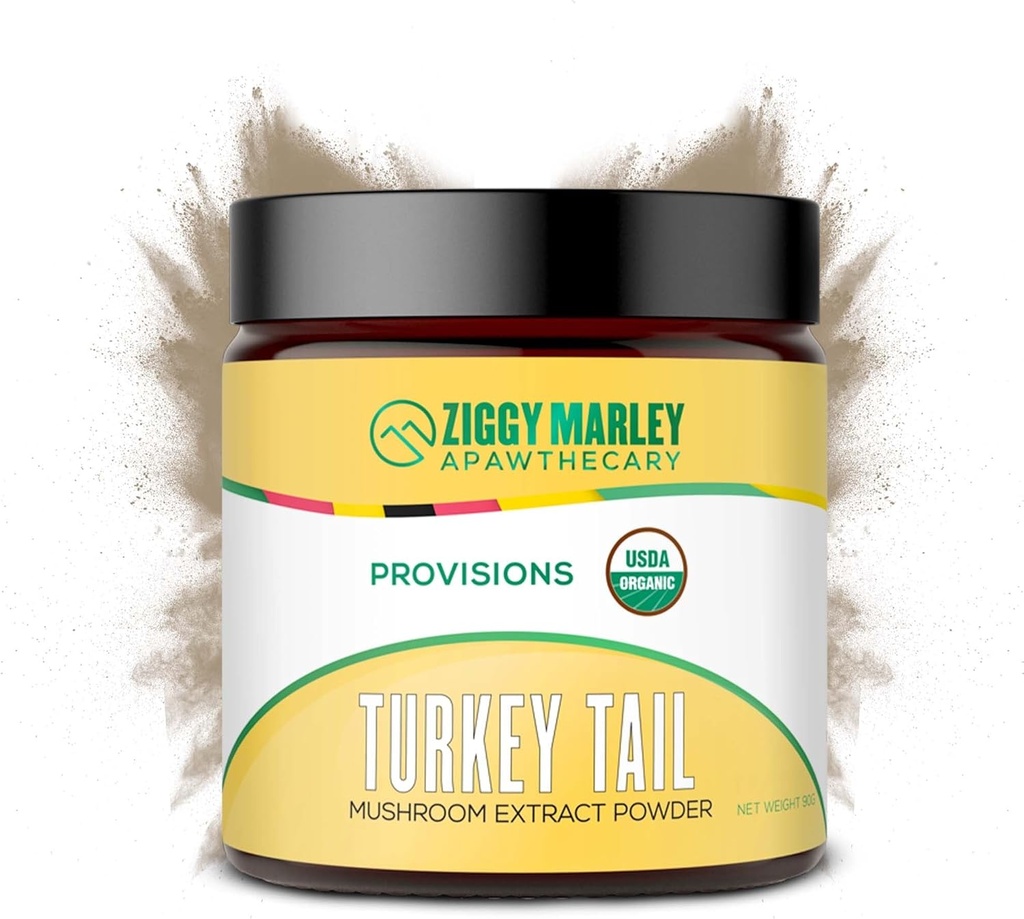 Ziggy Marleys USDA Organic Turkey Tail Mushroom Powder for Dogs & Cats - Support Immunitet & fordøjelse - Fruiting Body Extract, 90 Bedste