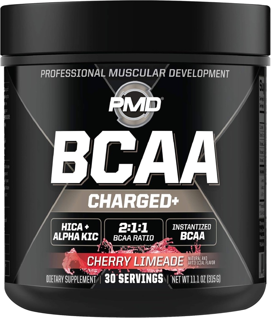 PMD Sports BCAA Charged Delicious Amino Acid Drink Mix for Performance, Recovery, Endurance og Hydration - Øge muskel funktion til træning og daglig energi - Cherry Limeade (30 Serveringer)