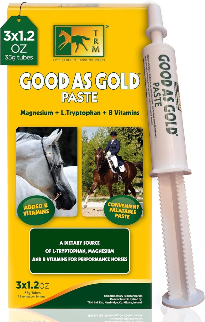 TRM Godt som Gold Equine Calming Supplement Paste til afslapning og Focus; Tryptophan, Magnesium, B Vitaminer - 3 Qty x 1,23 oz (3 Qty x 35g) - 3 Qty x 1,23 oz