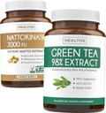 Natokinase & grøn te (1-måned Tilgang) Energi Boost Bundle - Natokinase 2000 FU Kraftig naturligt gæret Soybeans (60 Caps) & Green Tea Extract 98% med EGCG (non-GMO) Natural Metabolisme Boost