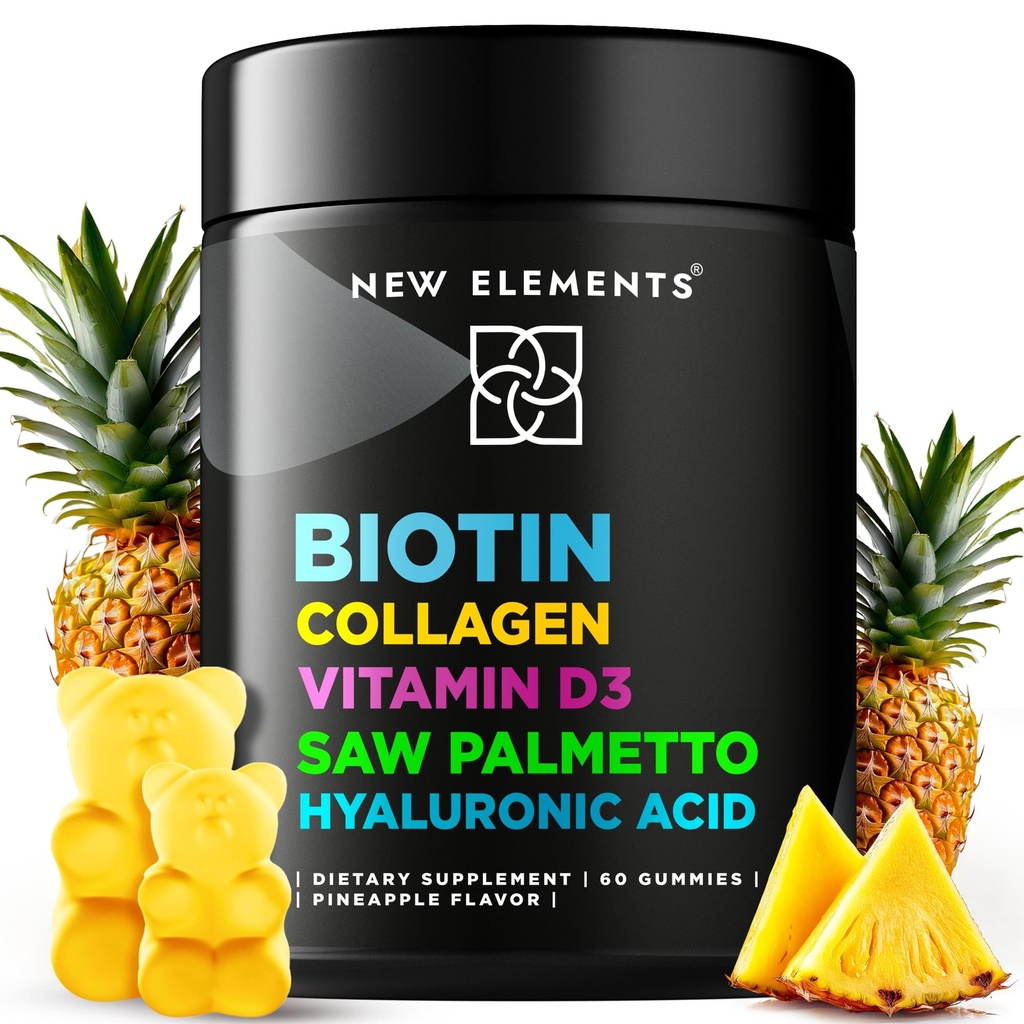Biotin Gummies med Collagen Vitamin D3 Saw Palmetto & Hyaluronsyre til hår hud og negle, hårvækst supplement til mænd & kvinder; Non- GROMLE 124; Gluten- fri