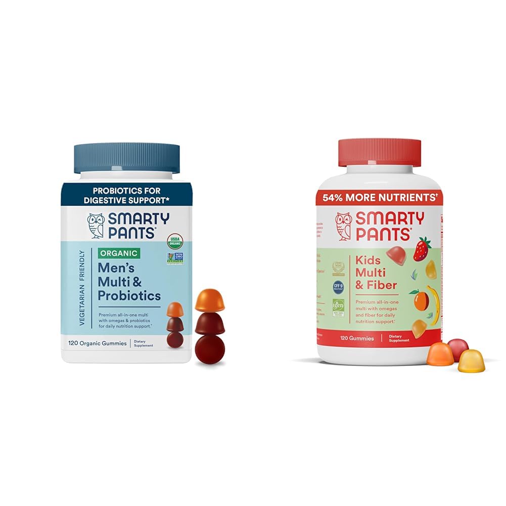 SmartyPants Mænds Multivitamin Gummies Bundle med børn Multivitamin Gummies og Fiber Supplement, 120 Greve hver