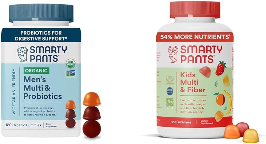 SmartyPants Mænds Multivitamin Gummies Bundle med børn Multivitamin Gummies og Fiber Supplement, 120 Greve hver