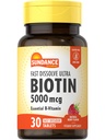 Sundance Hurtig opløsning Biotin 5000mcg • 124; 30 tabletter • 124; Essential B- Vitamin • 124; Natural Berry Flavor • 124; Vegetar, Non- GMO og Gluten Free Supplement