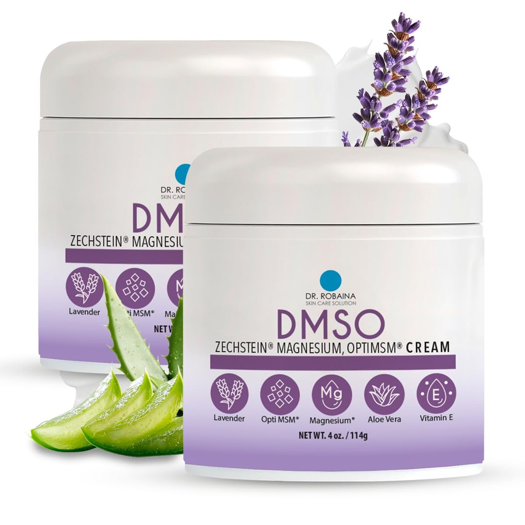 Dr. Robaina Lavender DMSO Cream - 99.9% Pure Pharmaceutical Grade # 124; Skin Nourishing Formel med Zechstein Magnesium, Arnica, Aloe Vera, Vitamin E - 4 oz # 124; Lavet i USA