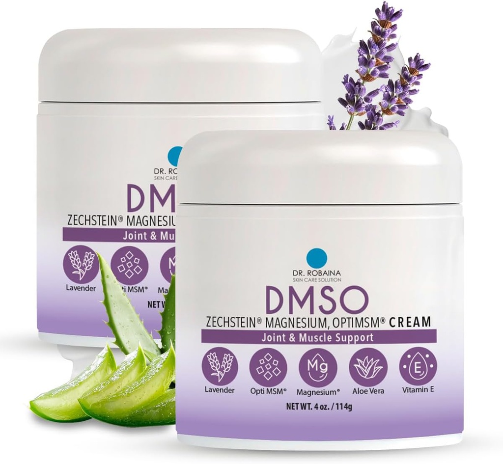 Dr. Robaina Lavender DMSO Cream - 99.9% Pure Pharmaceutical Grade # 124; Skin Nourishing Formel med Zechstein Magnesium, Arnica, Aloe Vera, Vitamin E - 4 oz # 124; Lavet i USA