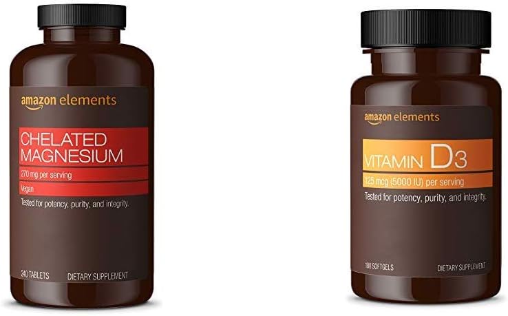Elementer Chelated Magnesium Glycinat (240 tabletter) og D3- vitamin (180 Softgel)