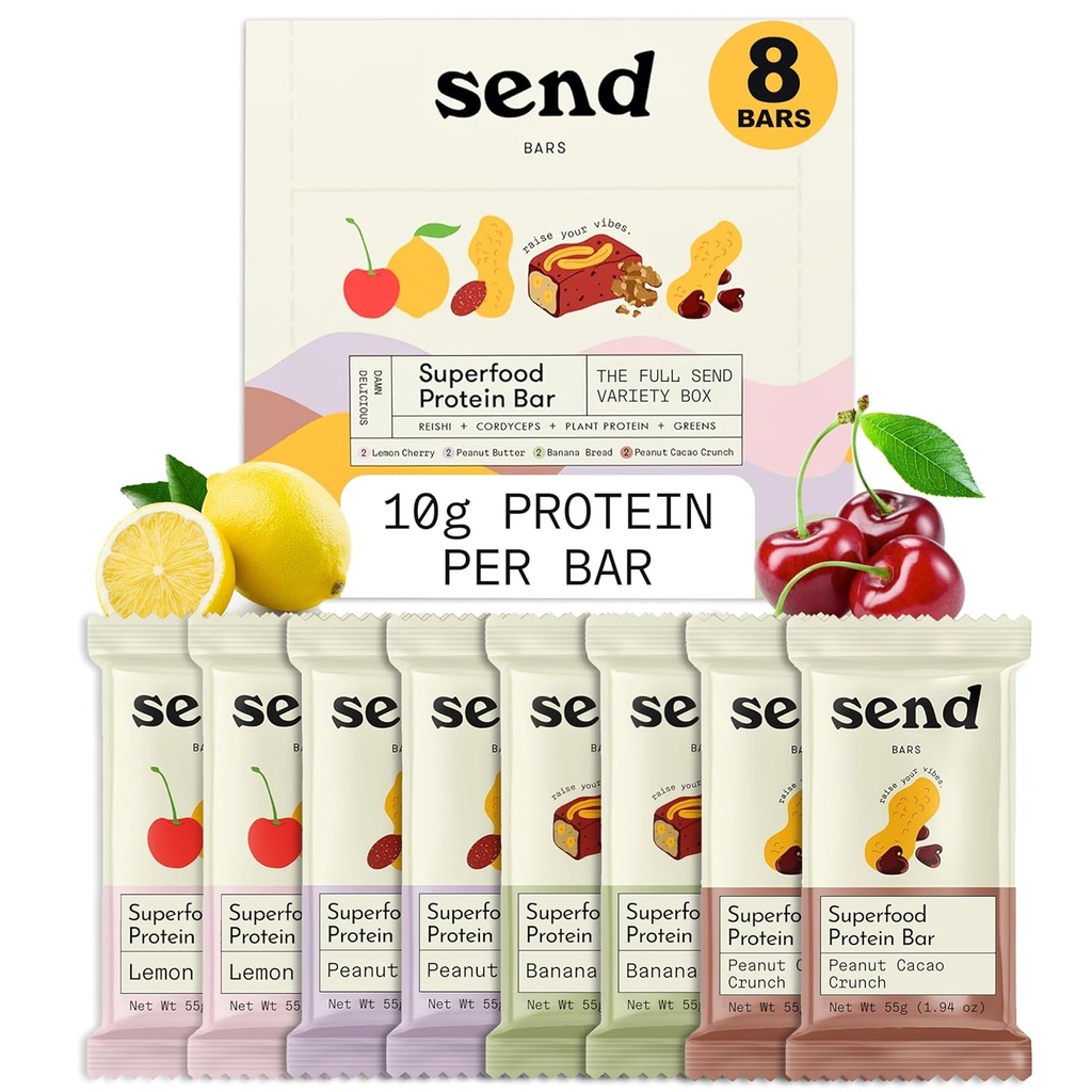 Send Bars Plant- Baseret Vegan sund protein Bars, Med grønne (Variety Pack, 8 Bars) - Kun reelle ingredienser, Nul tilsat sukker, Gluten- fri, Dairy- fri