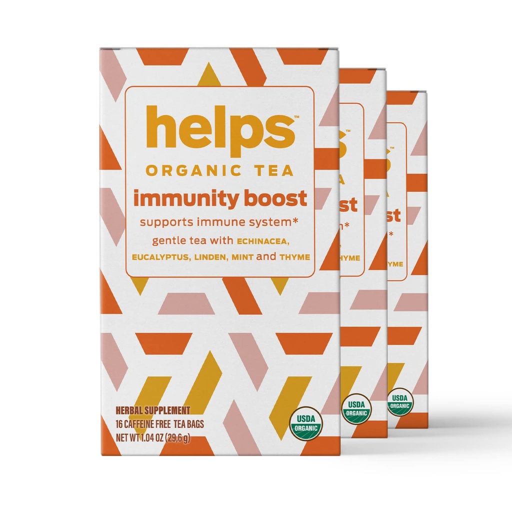 HELPS TEAS # 124; Hjælper Immunitet Boost Tea # 124; Organisk urteblanding af Echinacea, Eucalyptus, Mint, Linden, Thyme og Natural Honey Flavor. Letter respiratorisk sundhed nogensinde 124; 16 Tea Tasker - pakke af 3