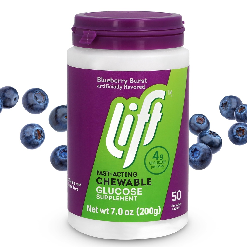 Lift Glucose Fast- Actioning Glucose Chewable Energy Tablets, Blåbær, 50 ct Jar (pakke med 1)