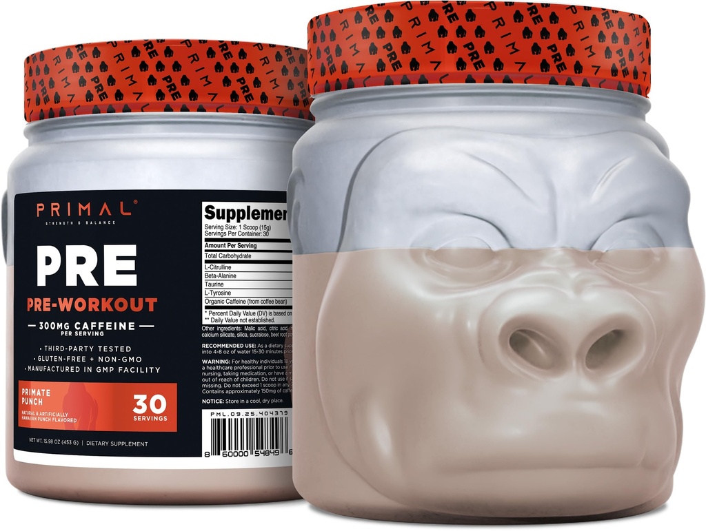 Primal Pre-workout Primate Punch (30 Servere) (Tropisk smag) - Gluten Free & Non- GMO