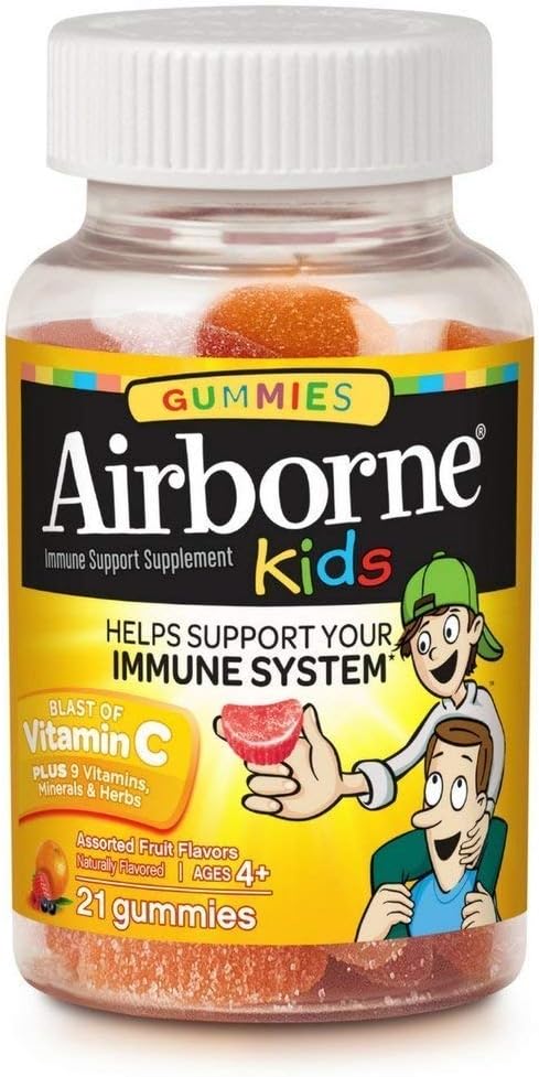 Airborne Kids Assorted Fruit Flavored Gummies, 21 Count - 500 mg C-vitamin og mineral & urter immunforsvar (Packaging May Vary) (pakke af 6) 6