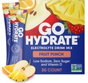 GoHydrate Instant Hydration Powder Pakninger - Lavt natriumelektrolytter drikke mix - Natural Hydration Support, Sugar Free Electrolyte Flavored Powder Drikke med D-vitamin, 30 Pakker, Frugt Punch
