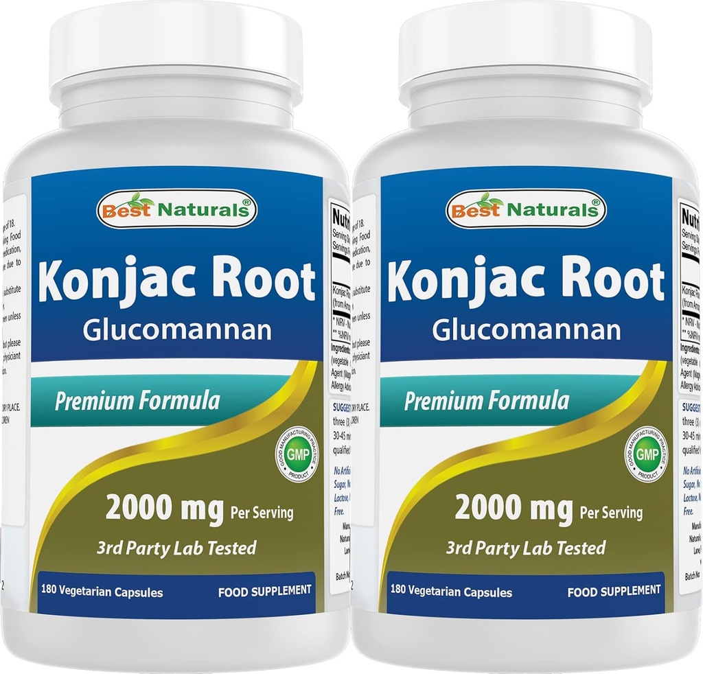 Bedste Naturals 2 Pack Konjac Glucomannan Root 2000 mg per servering - 180 vegetariske kapsler