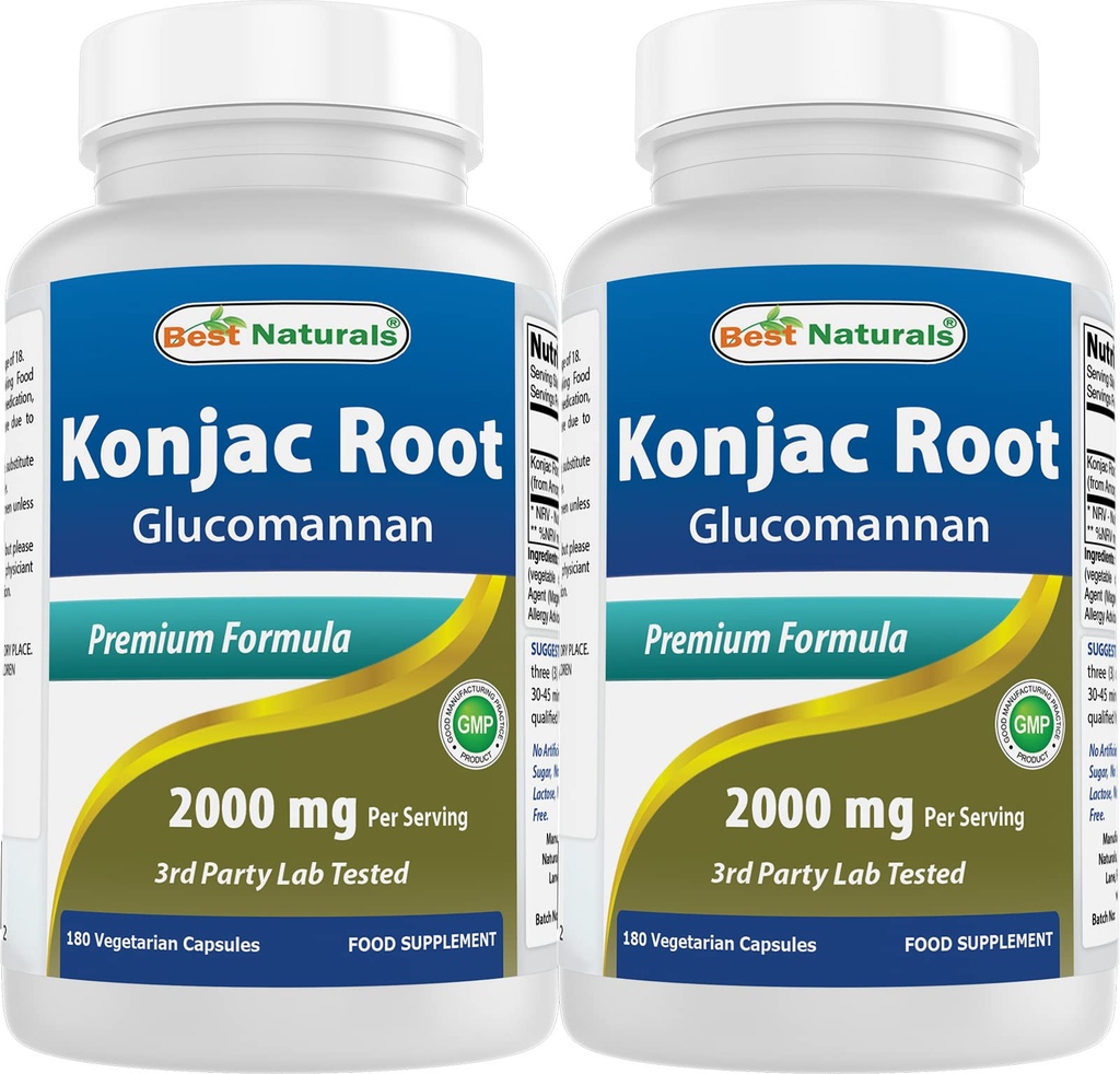 Bedste Naturals 2 Pack Konjac Glucomannan Root 2000 mg per servering - 180 vegetariske kapsler