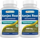 Bedste Naturals 2 Pack Konjac Glucomannan Root 2000 mg per servering - 180 vegetariske kapsler