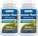 Bedste Naturals 2 Pack Konjac Glucomannan Root 2000 mg per servering - 180 vegetariske kapsler