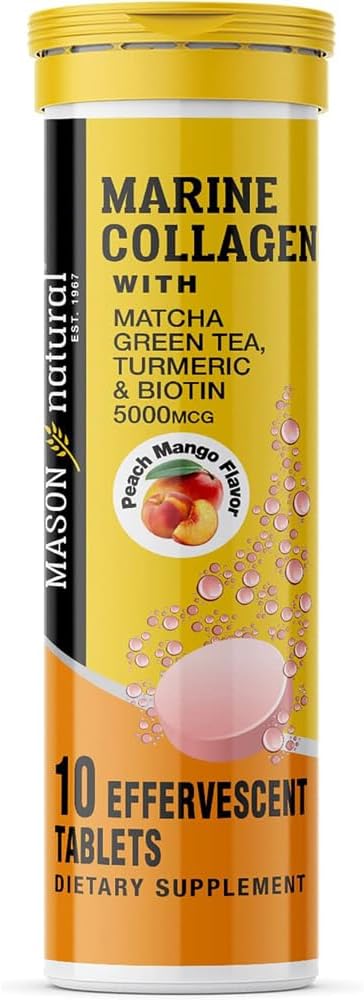 MASON NATURAL Marine Collagen med Matcha grøn te, gurkemeje og biotin - sundt hår, hud og negle og nitter, kraftfulde antioxidant, 10 effervescent tabletter