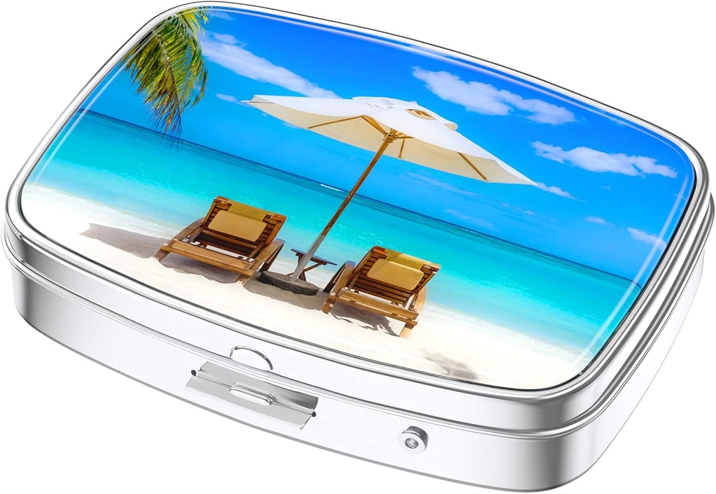 Nipichsha Pill Box, Lille Pill sag for purse & Pocket, Cute Travel Medicine Organizer, Portable Medicine Container Holder til at holde vitaminer, Medicin, Fish Oil & Kosttilskud, Happy Beach
