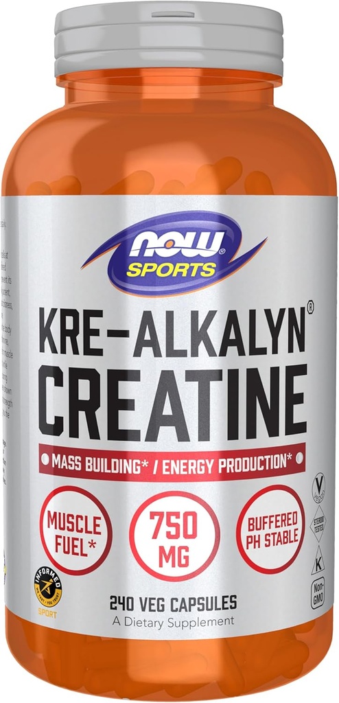 Now Foods Sports Nutrition, Kre- Alkalyn Creatin 750 mg, Mass Building * / Energy Production *, 240 Veg kapsler